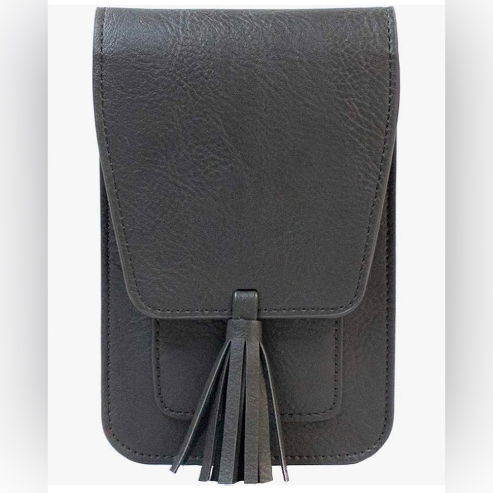 K-Carryall Leather RFID Card Protection Gray Crossbody Phone Bag